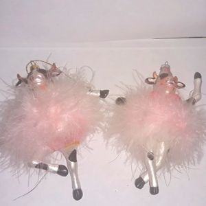 Pair of ballerina cow ornaments